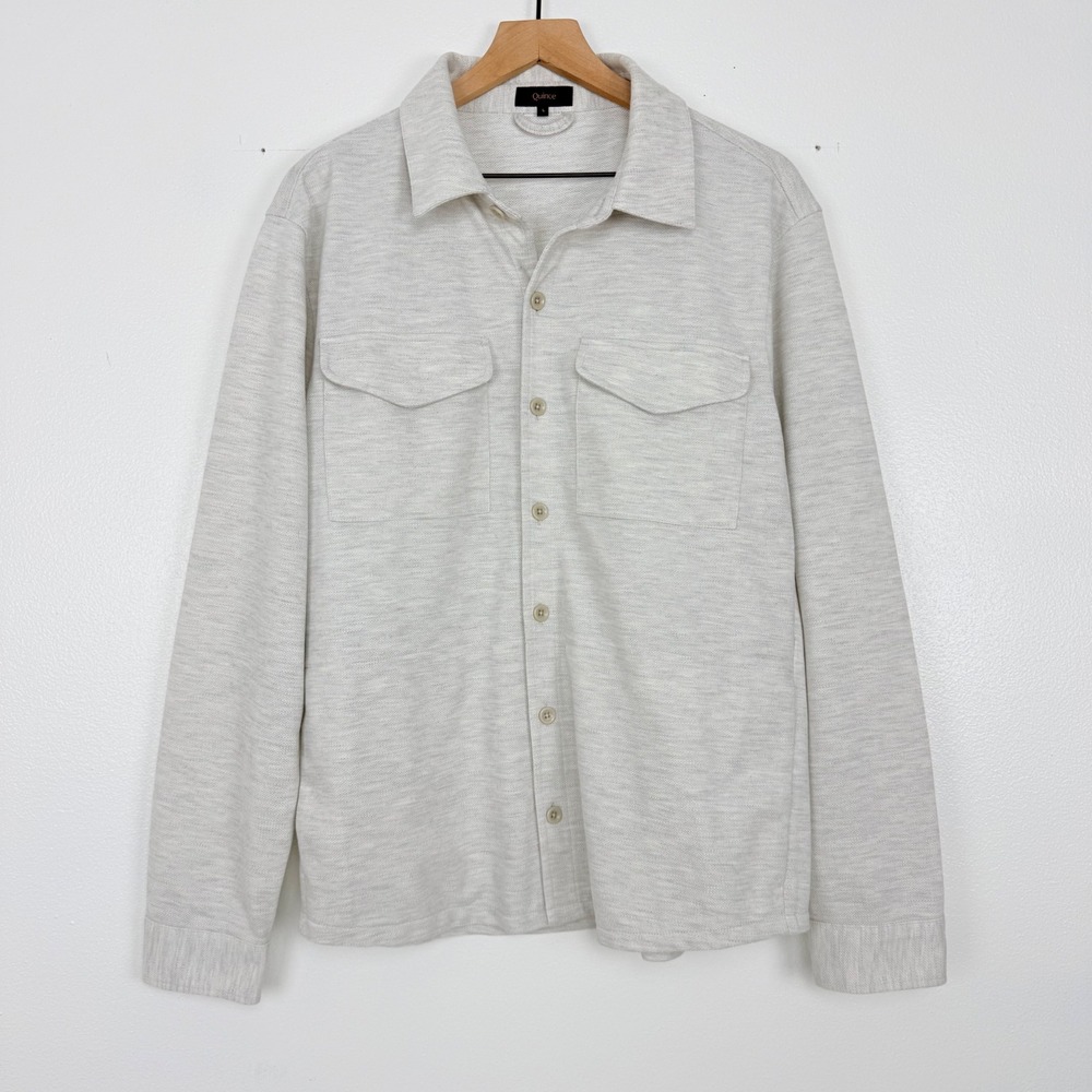 Quince Organic Cotton Pique Knit Overshirt Jacket Mens L Heather Grey Shacket